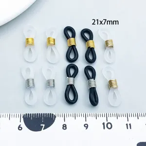 21x7mm Silikon-Achter-Brillenkettenverbinder in Schwarz und Transparent mit Metallspulen