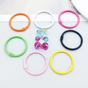 Close-up of colorful painted metal book rings with a cute resin gummy bear charm
