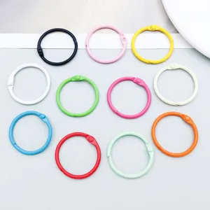 Detail showing a variety of colorful painted metal binder rings for DIY crafts and binding