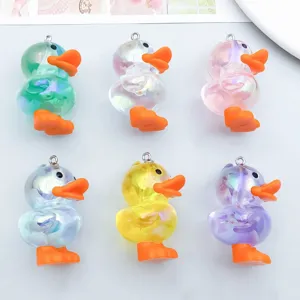 3D Cartoon Ente Anhänger Für Schmuckherstellung Irisierende Galvanisierte Acryl DIY Charms Für Schlüsselanhänger Halskette Zubehör