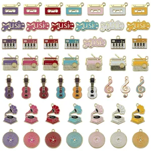 50 bunte Musik-Emaille-Anhänger Set mit Gitarren Radios und Schallplatten für DIY Schmuck