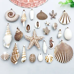 Breloques Pendentifs Vie Marine en Acrylique Brun Blanc Océan Étoile de Mer Coquillage Hippocampe Pour Création Bijoux DIY Pendentifs Animaux Marins Set