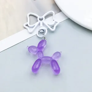 Handmade purple translucent balloon dog pendant with white alloy bow clasp keychain