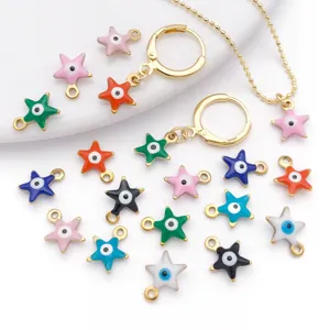 Detailed view of colorful enamel star evil eye charms for DIY jewelry making accessories