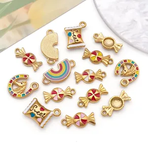 Macro view of colorful stainless steel enamel candy and rainbow charms for DIY jewelry making