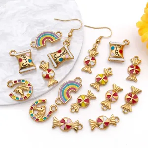 Detailed view of colorful enamel rainbow and candy-shaped charms for DIY jewelry