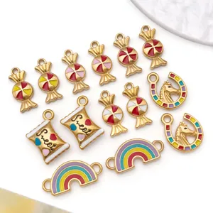 Group of colorful enamel candy and rainbow stainless steel charms for DIY jewelry accessories