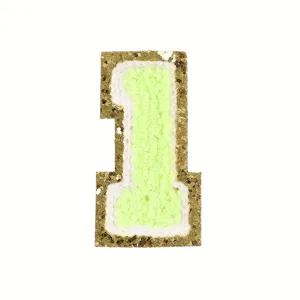 Gold glitter number 1 towel embroidery patch for clothing jacket DIY decoration.