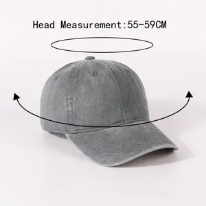 Detailansicht der einfarbigen, gewaschenen Baumwoll-Baseballkappe mit Kopfumfang 55-59cm.