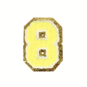 Gold glitter yellow chenille number 8 patch embroidered clothing DIY badge accessory