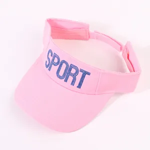 Visière de sport rose avec broderie bleue, casquette vide décontractée pour le plein air.