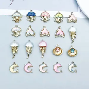 Dijes de Aleación con Tema Oceánico Medusa Delfín Cola de Sirena Concha Colgantes Para Accesorios de Joyería DIY Chapado en Oro KC