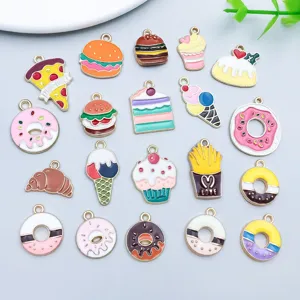 Assorted 20pcs colorful enamel cartoon food charms including donuts and ice cream