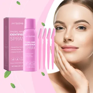 Jaysuing facial hair identifier spray set with 100ml bottle and pink eyebrow razors.