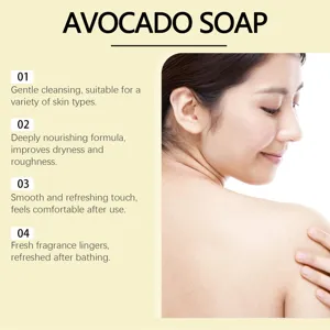 Avocado soap detail showing gentle cleansing, deep nourishment and refreshing skincare use.