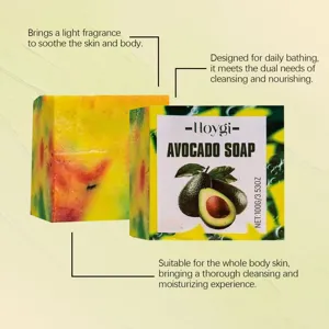 Avocado soap detail showing natural ingredients, gentle cleansing formula and nourishing care.