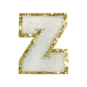 White glitter gold border letter Z chenille patch for DIY clothing and bags decoration.