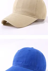 Cotton soft top baseball cap casual sun hat simple washed duck tongue hat in khaki and blue.