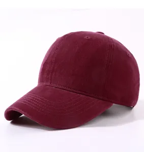 Burgundy washed cotton baseball cap detail, soft top curve brim, casual daily wear.