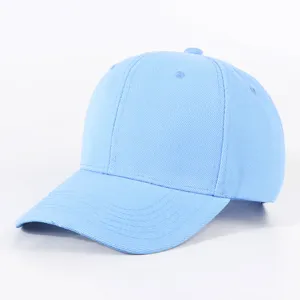Heller blauer Baseballcap Detailfoto, klassischer Twill-Stoff mit sauberer Nahtstruktur.