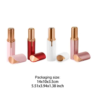Nahaufnahme tragbarer lippenstiftförmiger elektrischer Haarentferner in vier Farben.