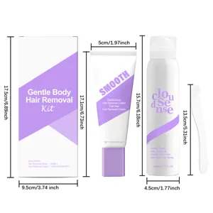 Gentle body hair removal kit with spray cream and scraper for smooth skin daily care.
