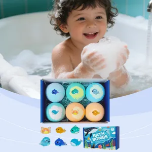 OceAura kinder badbommen set met zee thema, milde ingrediënten voor zachte huidverzorging.