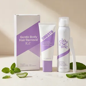 Gentle body hair removal kit with smooth cream and spray for easy and effective daily skincare routine.