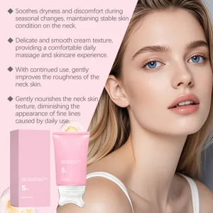 Gedetailleerd close-up van anti-aging collageen halscrème met gladde massage applicator kop.