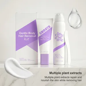 Silk smooth body hair removal kit spray and cream set with gentle plant extracts for gentle care.
