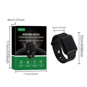 HOUKEA fitness tracker smart wristband with packaging box and clear dimension measurements.