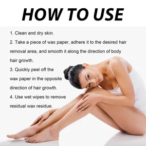 Guide d'utilisation étape par étape pour bandes de cire dépilatoires sur les jambes.