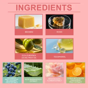 Ingredient detail chart showing natural beeswax and plant extracts for hair removal wax strips.