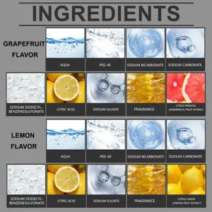 Detalle de ingredientes de la tableta de ducha OCEAURA con aromas a pomelo y limón para cuidado.