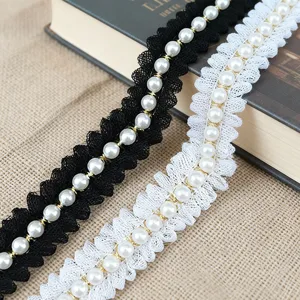 Lace Trim Ribbon With Artificial Pearls For Sewing Craft DIY Wedding Party Gift Wrapping And Home Decoration