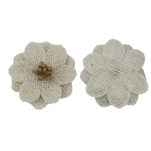 Linen burlap flower DIY craft accessory, 6cm daisy shape for hat clothing sewing decoration.