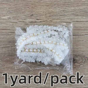 White lace pearl trim ribbon 1 yard per pack for sewing garment gift wrapping DIY craft decoration