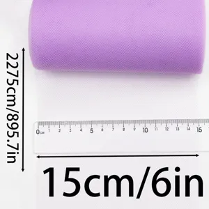 Purple tulle roll detail showing 15cm width and 2275cm length for wedding party DIY decor.