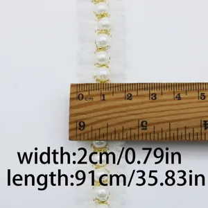 White lace pearl trim ribbon sewing DIY craft 2cm wide 91cm long decorative supply