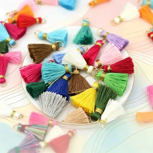 2.5cm colorful mini tassels with gold rings for DIY jewelry keychains phone straps handmade