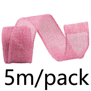 Rosa Juteband mit Drahtkante Detailansicht, 5m Packung für Geschenkverpackung und Deko.
