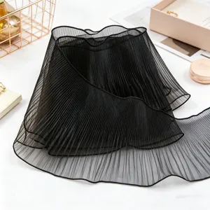 Black pleated mesh ribbon 12cm width fabric trim for gift wrapping DIY crafts decoration
