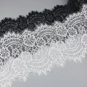 White Black Eyelash Lace Trim Floral Fabric Ribbon For Sewing Wedding Dress DIY Craft Garment Accessories