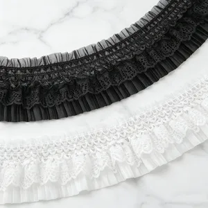 Elastic Pleated Accordion Lace Trim Ribbon Fabric For Garment Sewing DIY Crafts Home Decoration White Black