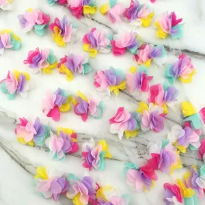 Colorful chiffon flower trim details, handmade DIY sewing accessory for clothing gifts.