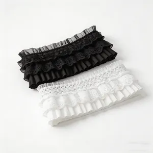 Black and white pleated lace trim details, perfect for clothing sewing, DIY crafts, and home decor.