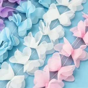 Colorful 50mm chiffon butterfly lace ribbon trim for DIY crafts and decor design.