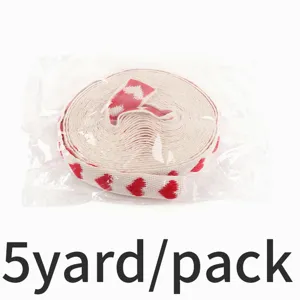 Red and white heart jacquard ribbon 5 yard pack for Valentine wedding gift wrapping craft.