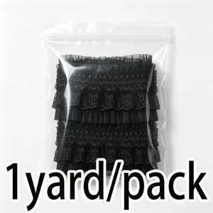 Black pleated lace trim accordion fabric for sewing garments clothing accessories 1 yard/pack