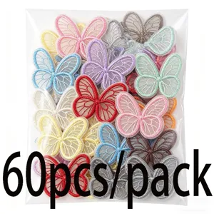 60pcs colorful embroidered lace butterfly patches for DIY clothing sewing crafts and hair clips.